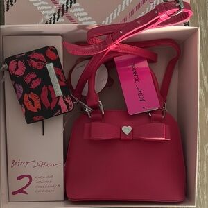 Betsey Johnson Pink Crossbody Bag and Card Case